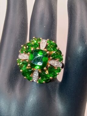 Green Crystal Cluster Cocktail Ring - Unbranded